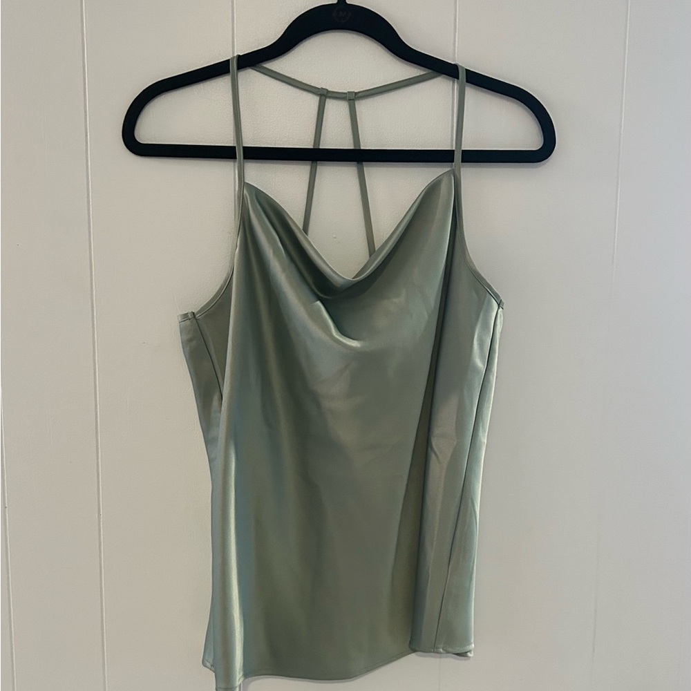 Gorgeous sage satin strappy tank top. NEW! Size M